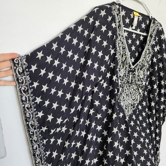 Agua Bendita Beaded Embroidered Swim Cover-Up One Size Beach Resortwear Coastal - Picture 6 of 9